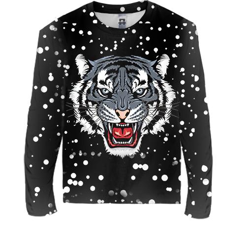 Детский 3D лонгслив Черный водяной тигр (вид спереди)