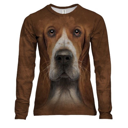 Жіночий 3D лонгслів Бассет-хаунд (вид спереду)