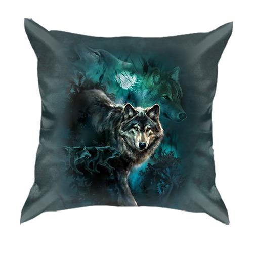 3D подушка с волками (АРТ) (вид спереди)