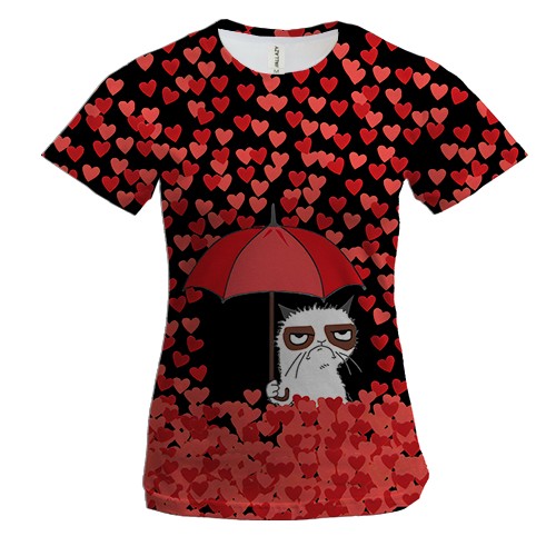 Женская 3D футболка Кот антивалентин черный (вид спереди)