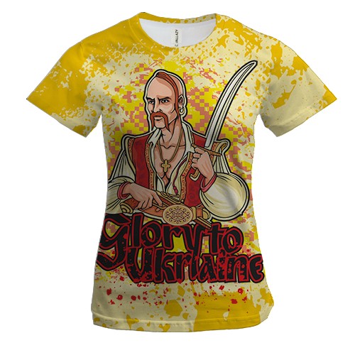 Жіноча 3D футболка Glory to Ukraine (з козаком) 3 (вид спереду)