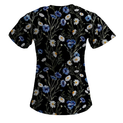 Жіноча 3D футболка з ромашками та волошками (АРТ) (вид ззаду)