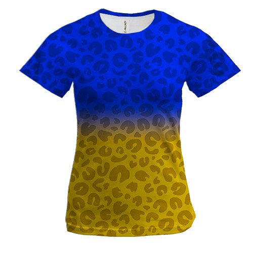 Женская 3D футболка Желто-синий леопардовый флаг (вид спереди)