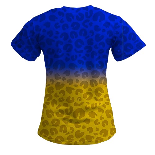 Женская 3D футболка Желто-синий леопардовый флаг (вид сзади)