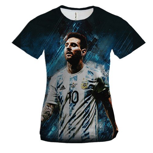 Женская 3D футболка с Лионель Месси (вид спереди)