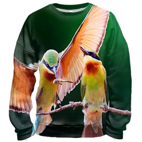 3D свитшот с влюбленными птицами на ветке (вид спереди)