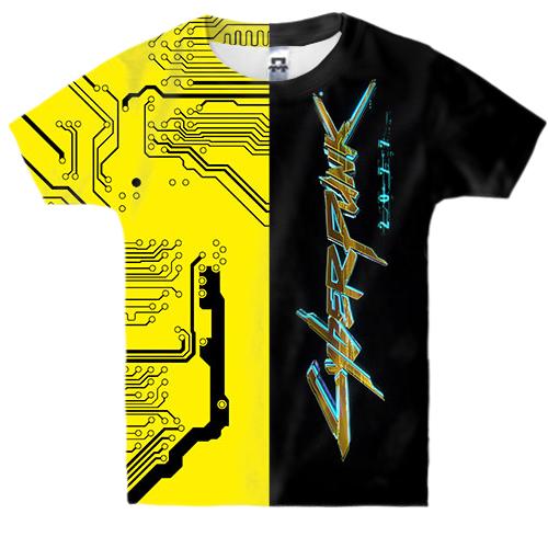 Дитяча 3D футболка "Cyberpunk 2077" техно (вид спереду)