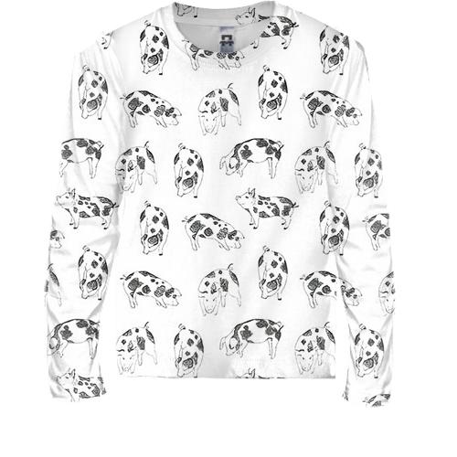 Детский 3D лонгслив "Паттерн из свинок" (2) (вид спереди)