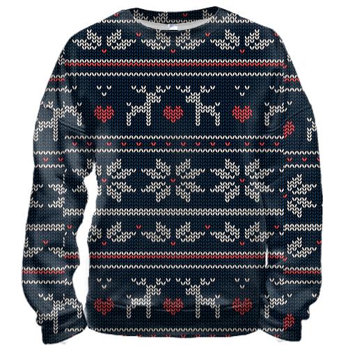 3D свитшот Новогодний орнамент. Олени 5 (вид спереди)