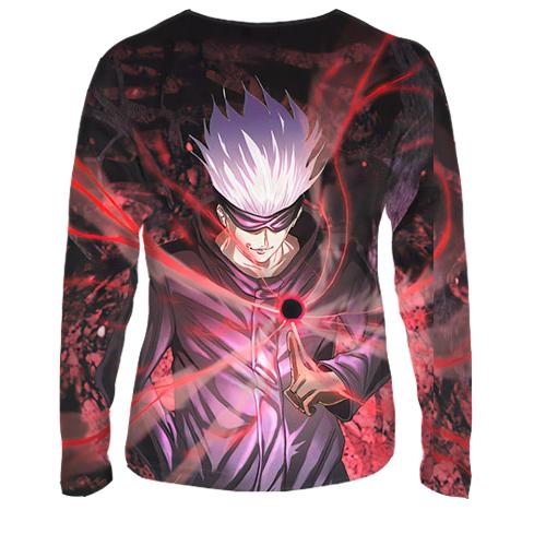 Женский 3D лонгслив Сатору Годжо, Красный - Магическая битва (вид сзади)