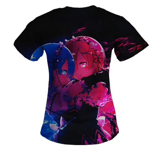 Женская 3D футболка Рем и Рам - Жизнь с нуля (Re:Zero) (вид сзади)