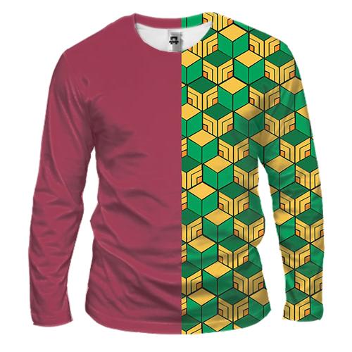 Мужской 3D лонгслив Кимоно Гию Томиока - Клинок, рассекающий демонов (вид спереди)