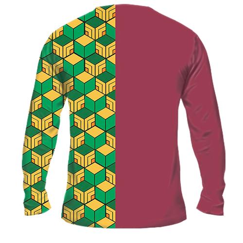 Мужской 3D лонгслив Кимоно Гию Томиока - Клинок, рассекающий демонов (вид сзади)