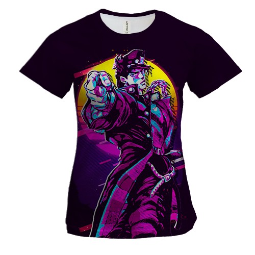 Женская 3D футболка Джотаро Куджо, Неон - JoJo’s Bizarre Adventure (вид спереди)