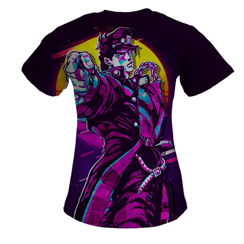 Женская 3D футболка Джотаро Куджо, Неон - JoJo’s Bizarre Adventure (вид сзади)