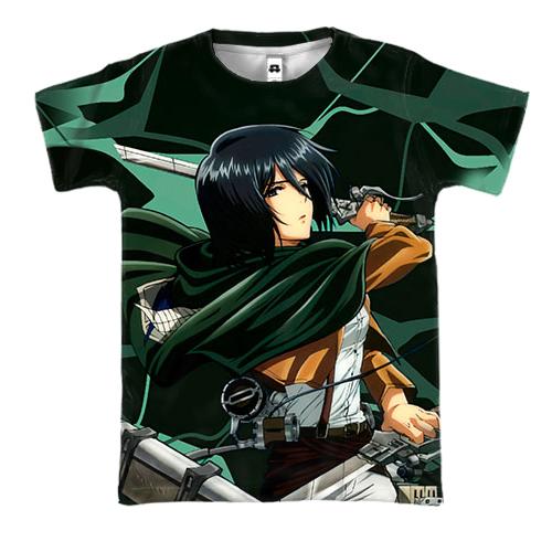 3D футболка Мікаса Аккерман - Атака титанів (вид спереду)