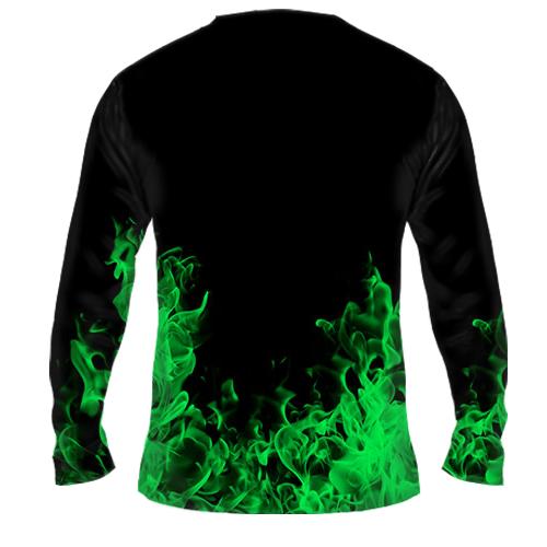 Мужской 3D лонгслив Зеленый огненный дракон (2) (вид сзади)