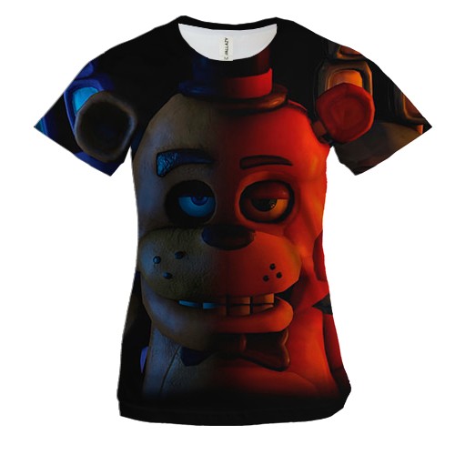 Женская 3D футболка Три аниматроника - FNaF (вид спереди)
