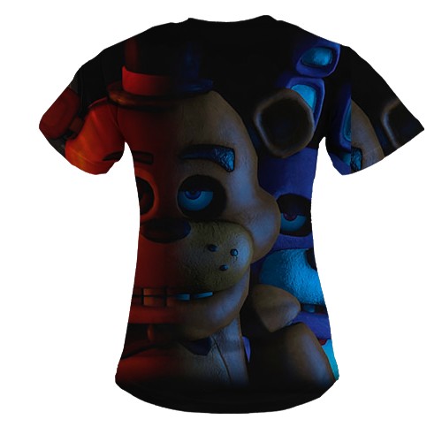 Женская 3D футболка Три аниматроника - FNaF (вид сзади)