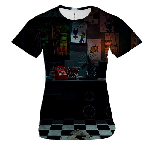 Женская 3D футболка Комната охраны - FNaF (вид спереди)