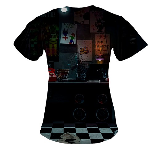 Женская 3D футболка Комната охраны - FNaF (вид сзади)