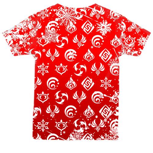 Детская 3D футболка Элементы, новогодний паттерн - Genshin Impact (вид сзади)