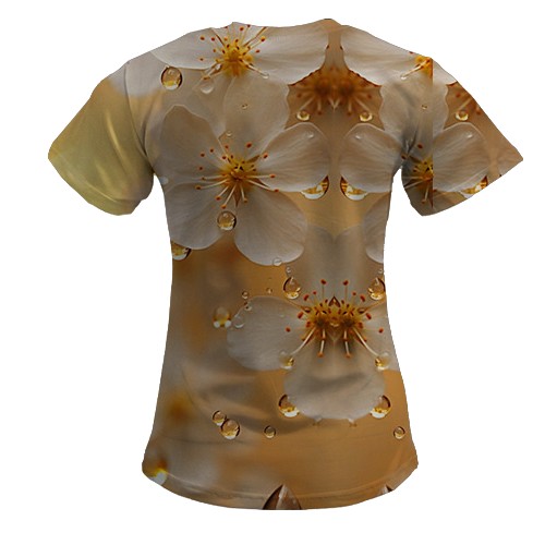 Женская 3D футболка с цветами фруктового дерева (вид сзади)