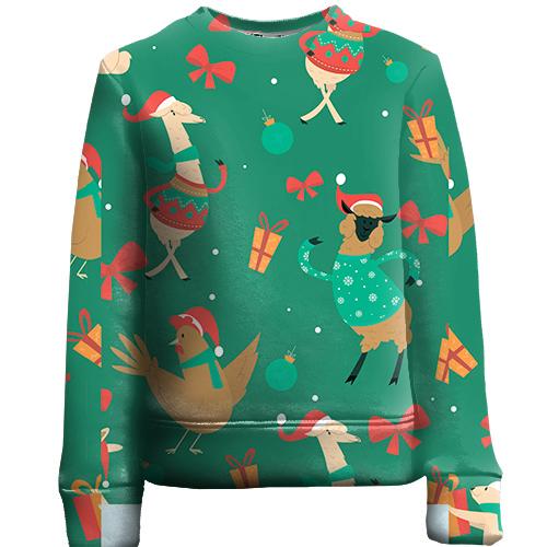 Дитячий 3D світшот Новорічний патерн. лами (вид спереду)