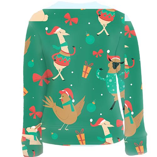 Дитячий 3D світшот Новорічний патерн. лами (вид ззаду)