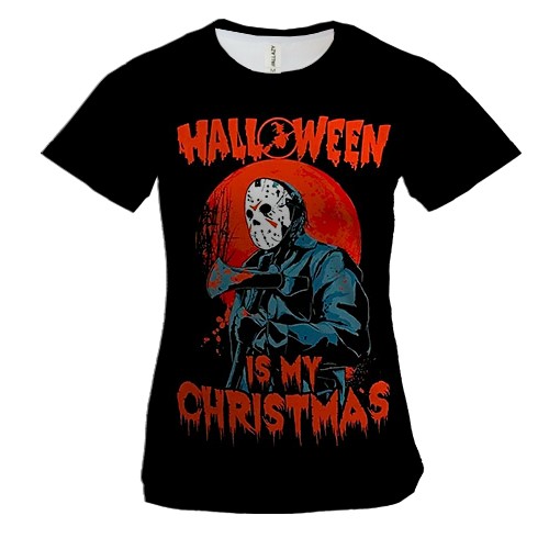 Женская 3D футболка Halloween is my Christmas (вид спереди)