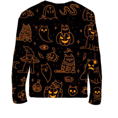 Детский 3D лонгслив Halloween Cats, pattern (вид сзади)