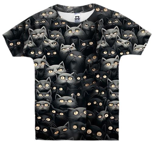 Дитяча 3D футболка Чорні коти (вид спереду)