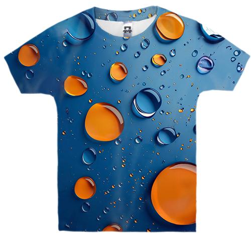 Детская 3D футболка с оранжево-синими каплями (вид спереди)