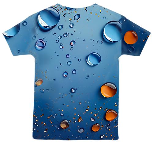 Детская 3D футболка с оранжево-синими каплями (вид сзади)