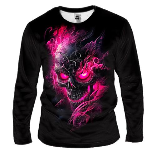 Мужской 3D лонгслив Череп в розовом пламени (вид спереди)