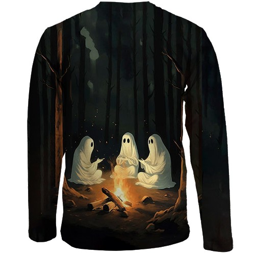 Детский 3D лонгслив Призраки у костра (вид сзади)