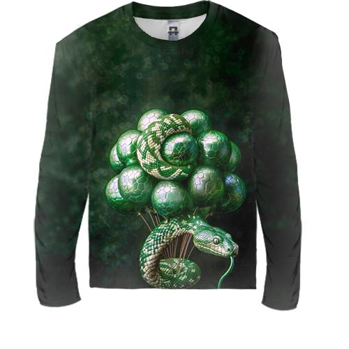 Дитячий 3D лонгслів Зелена змія з кульками (вид спереду)