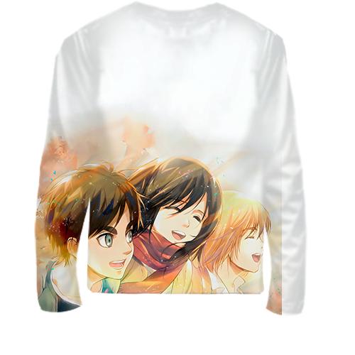 Детский 3D лонгслив Eren, Mikasa, Armin - AoT (вид сзади)