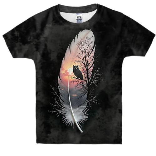 Детская 3D футболка Перо с совой АРТ (вид спереди)