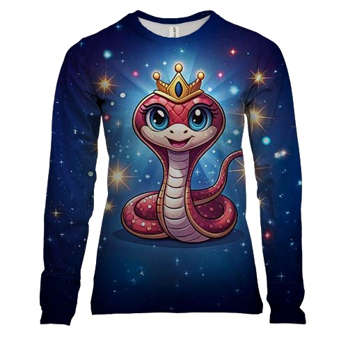 Женский 3D лонгслив со змеей в короне (вид спереди)