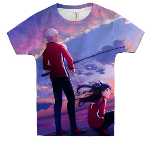 Детская 3D футболка Anime girl and boy. (вид спереди)