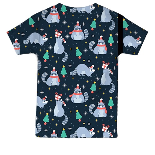 Детская 3D футболка Новогодний паттерн. Еноты (вид сзади)