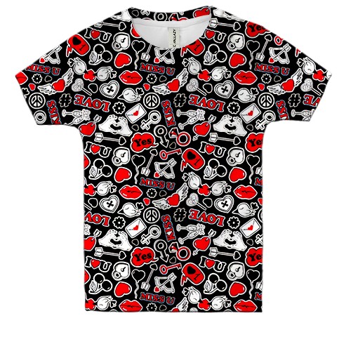 Дитяча 3D футболка Love and hearts pattern (вид спереду)