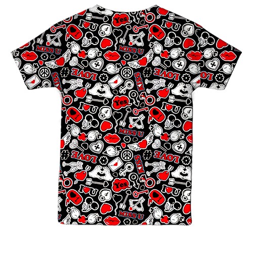 Дитяча 3D футболка Love and hearts pattern (вид ззаду)