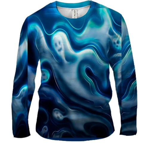 Чоловічий 3D лонгслів Ghosts art pattern (вид спереду)