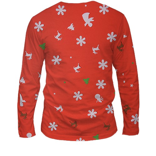 Мужской 3D лонгслив Snowflakes on red (вид сзади)