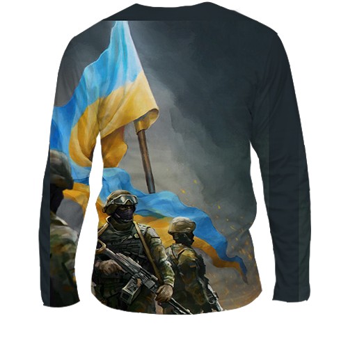 Чоловічий 3D лонгслів Захисники України (історія) (вид ззаду)