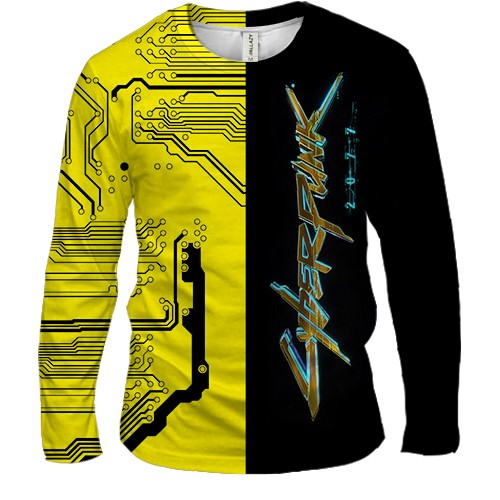 Чоловічий 3D лонгслів "Cyberpunk 2077" техно (вид спереду)