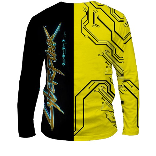 Чоловічий 3D лонгслів "Cyberpunk 2077" техно (вид ззаду)