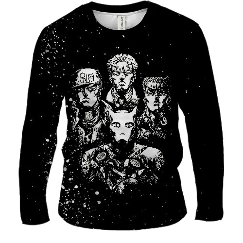 Мужской 3D лонгслив Черно-белые герои - JJBA (вид спереди)